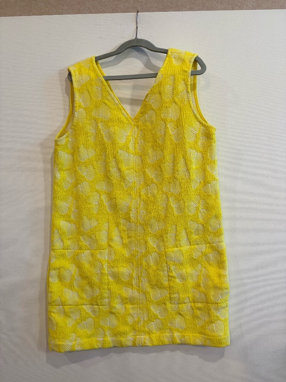 Soule Yellow Butterfly Textured Shift Dress S/M V-Neck Pockets
